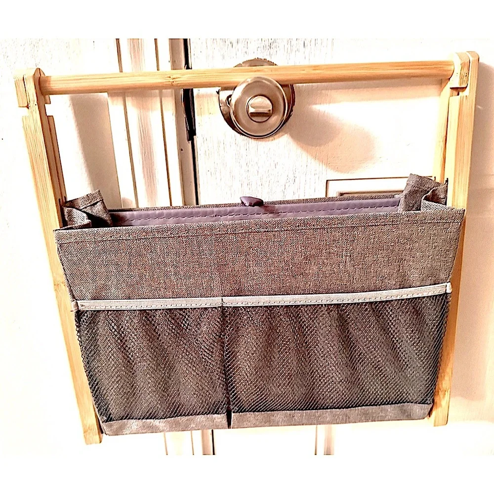 📚EZDeco📚 LINEN FABRIC FOLDING WOOD FRAME POCKET PORTABLE STORAGE MAGAZINE RACK - Picture 9 of 12